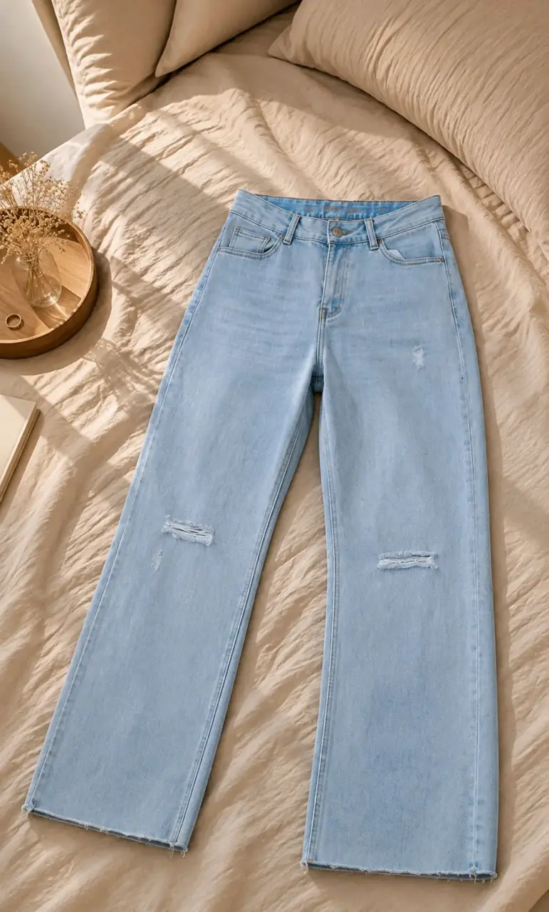 Jeans de mezclilla azul claro con diseño rasgado
