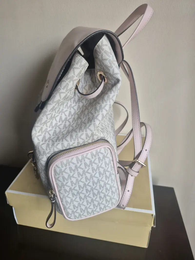 Mochila Michael Kors Jet Set mediana rosa y gris - 5