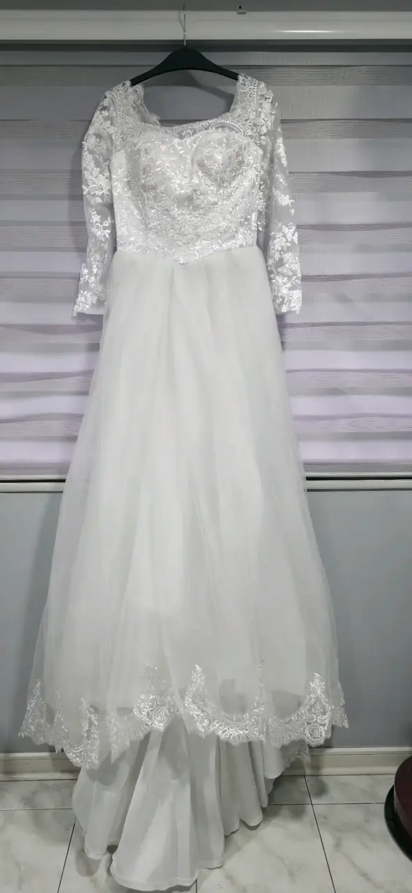 Vestido de novia blanco con encaje y tul talla M - 3