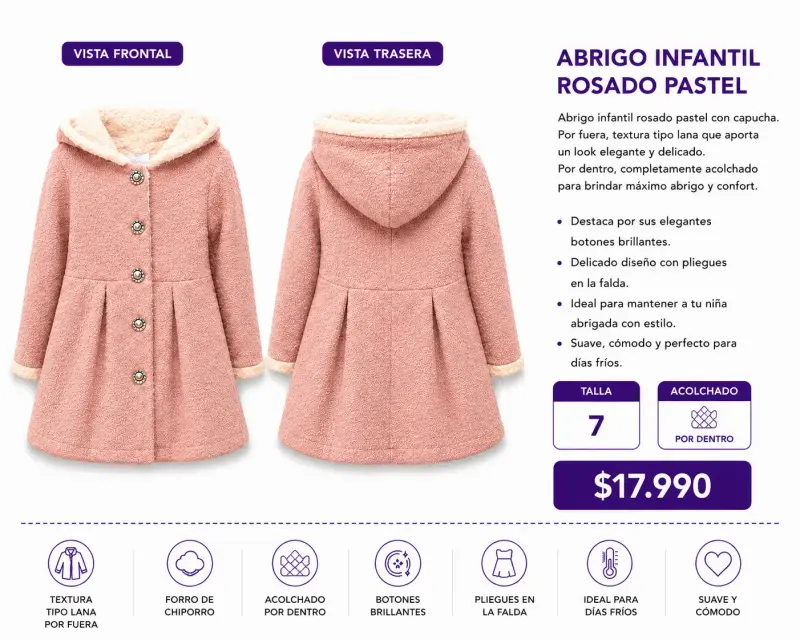 Abrigo Infantil Rosado Pastel