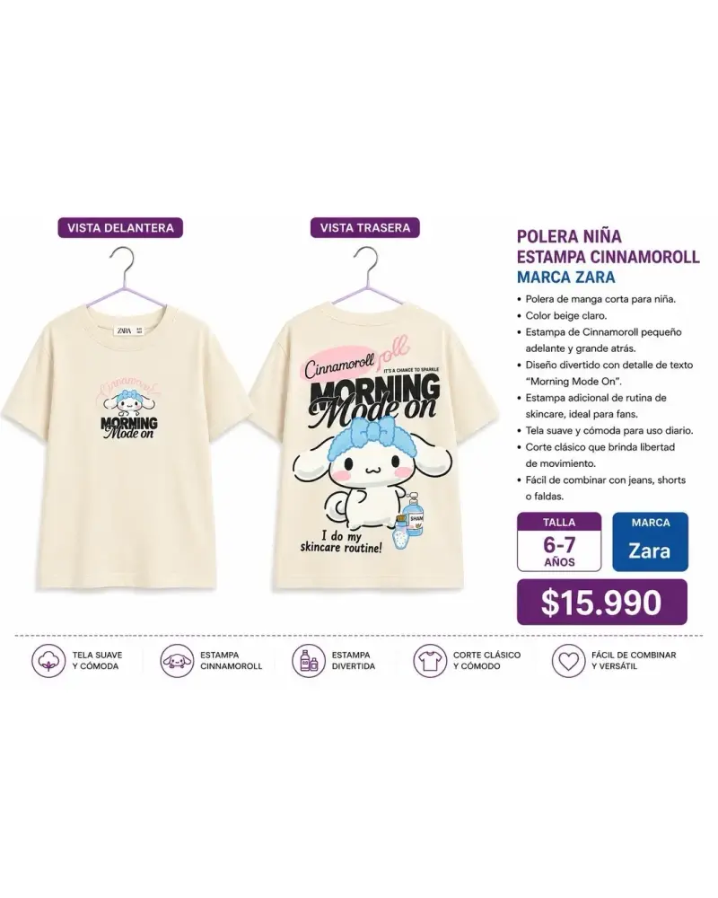 Polera niña estampada Cinnamoroll Zara