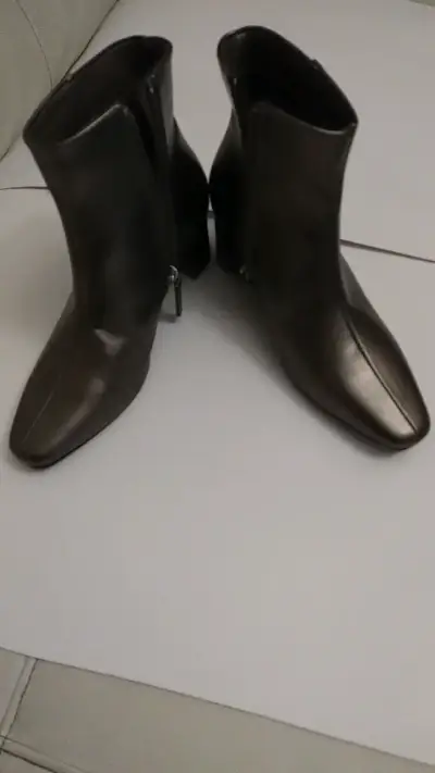 Botines de cuero negro para mujer con tacón 36 - miniatura 3