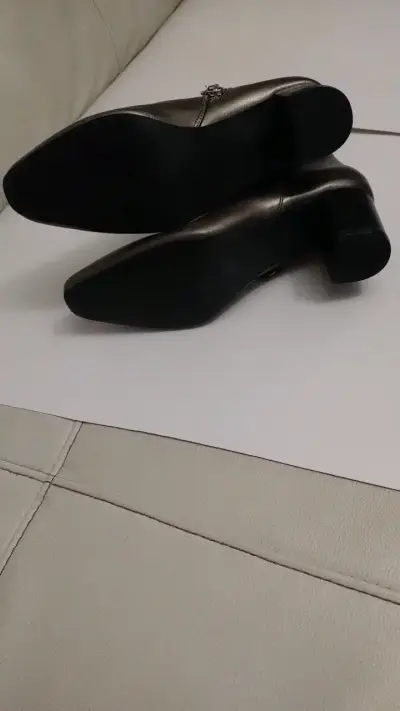 Botines de cuero negro para mujer con tacón 36 - miniatura 6