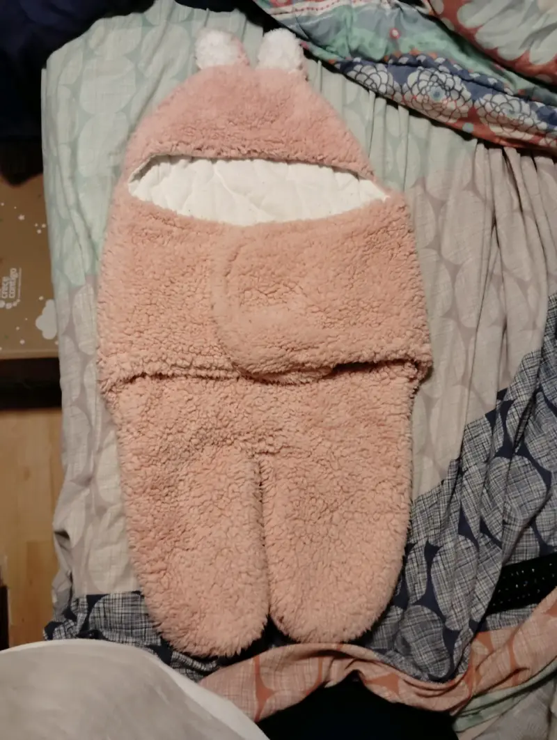 Saco de dormir para bebé rosado con orejas - 1