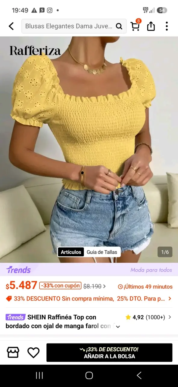 Blusa amarilla con mangas farol bordadas - 1