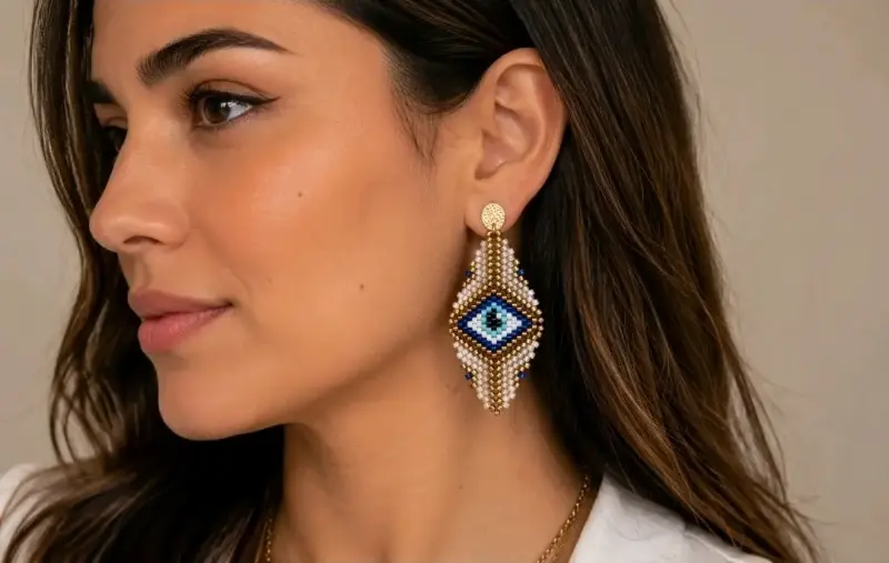 Aros colgantes de mostacillas con diseño de ojo - 1