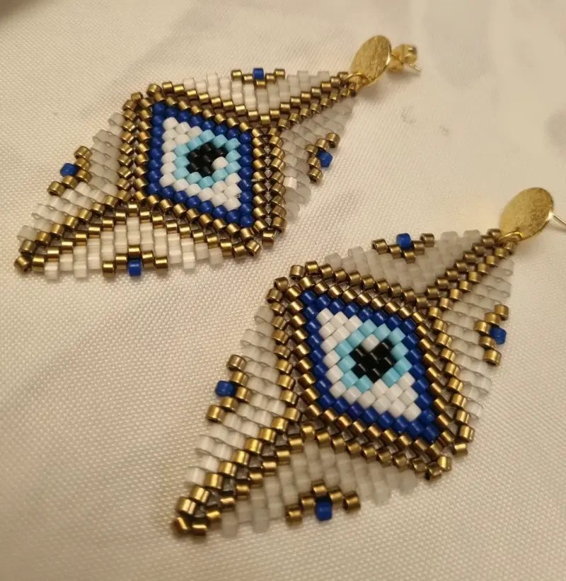 Aros colgantes de mostacillas con diseño de ojo - 2