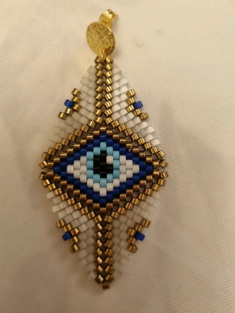Aros colgantes de mostacillas con diseño de ojo - 3
