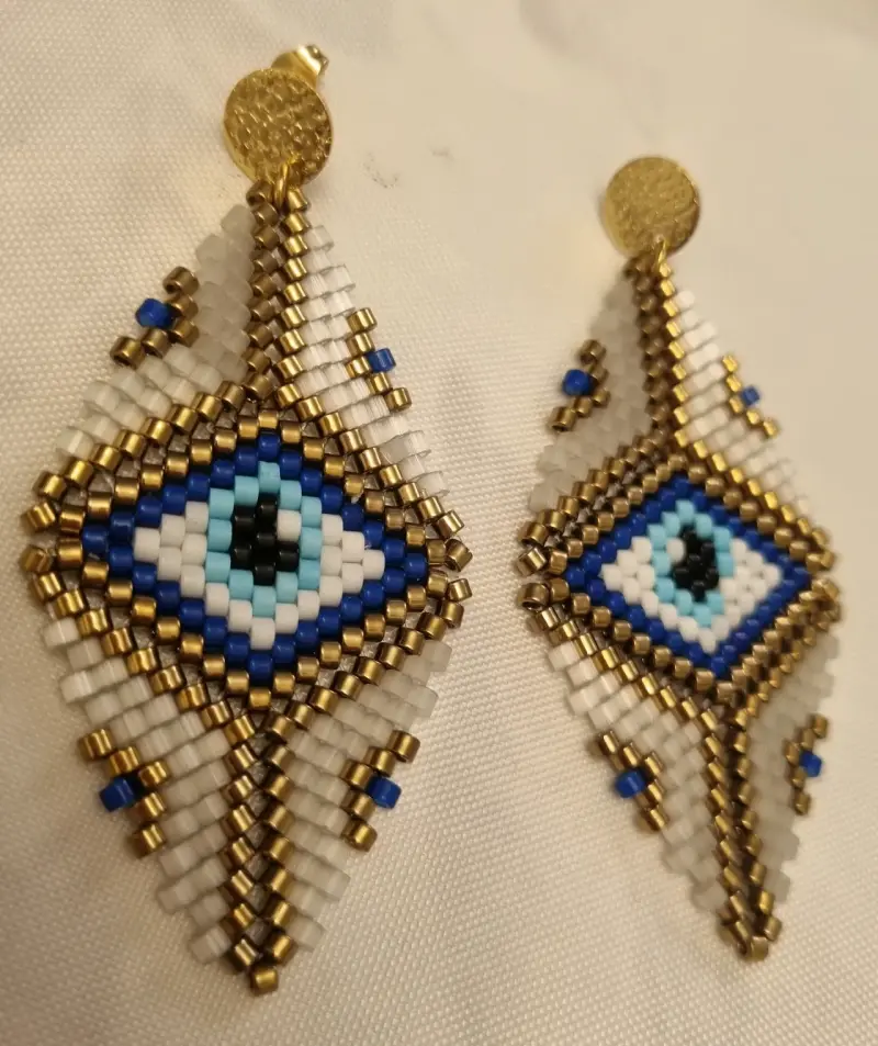 Aros colgantes de mostacillas con diseño de ojo - 4