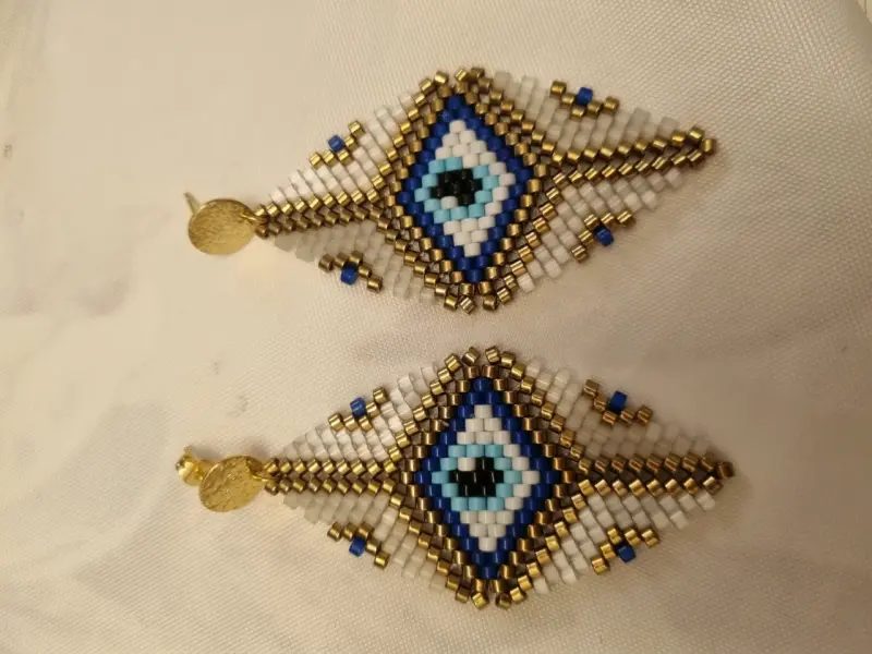 Aros colgantes de mostacillas con diseño de ojo - 5