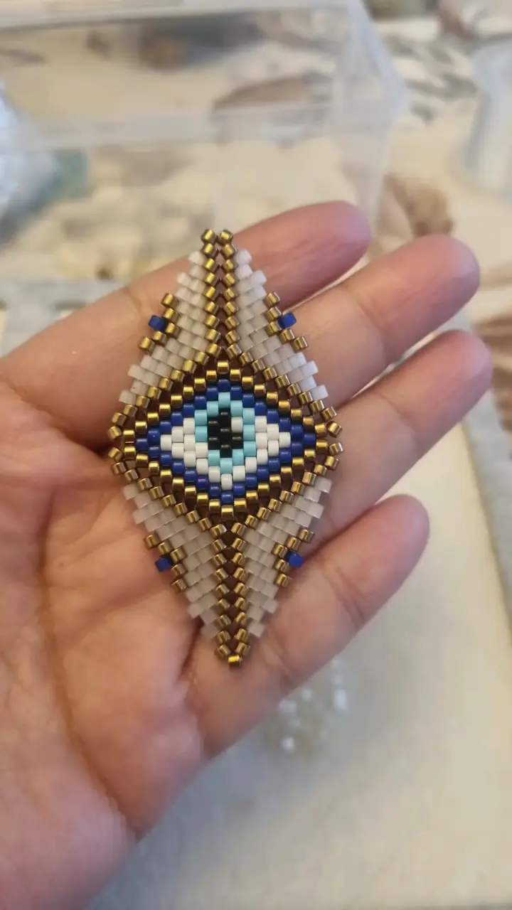 Aros colgantes de mostacillas con diseño de ojo - 6