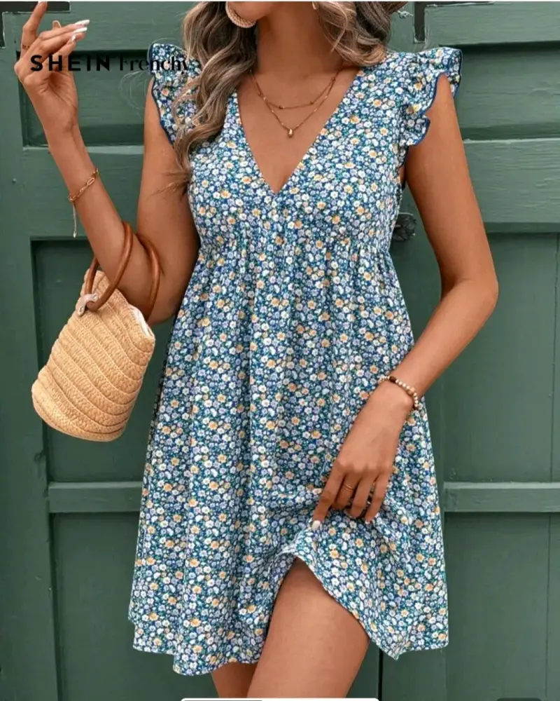 Vestido corto floral con volantes Shein - 1