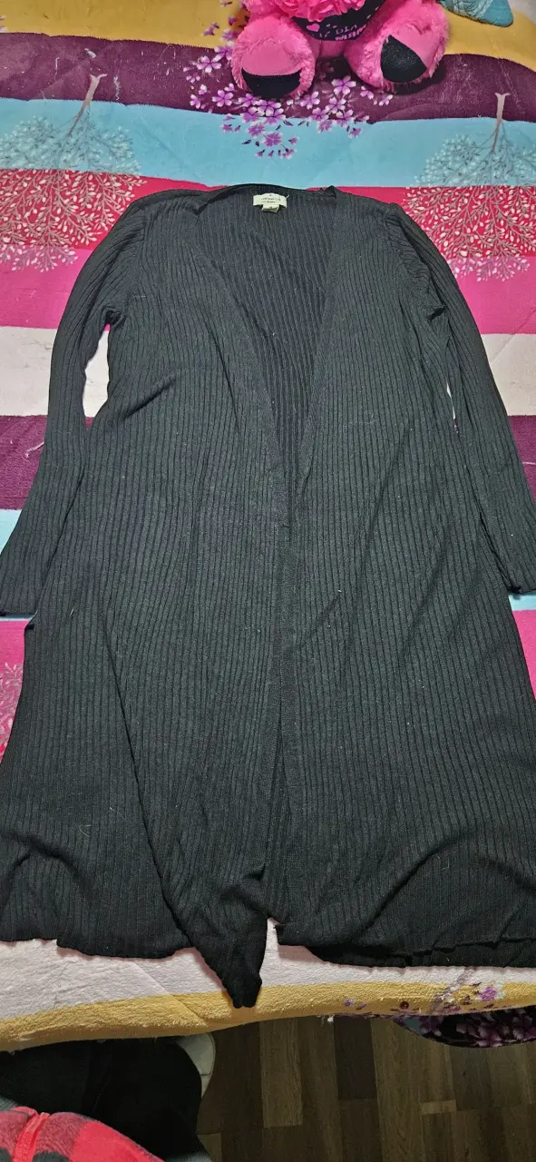 Cárdigan largo negro de punto para mujer - 1