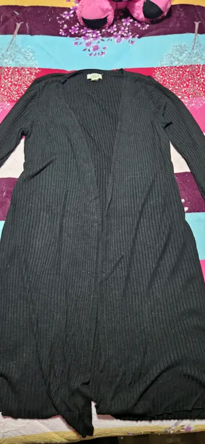 Cárdigan largo negro de punto para mujer - miniatura 3