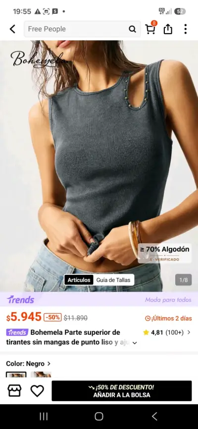 Top sin mangas Free People con detalles metálicos - miniatura 2