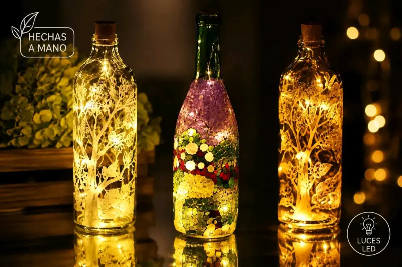 Botellas decorativas con luces LED hechas a mano
