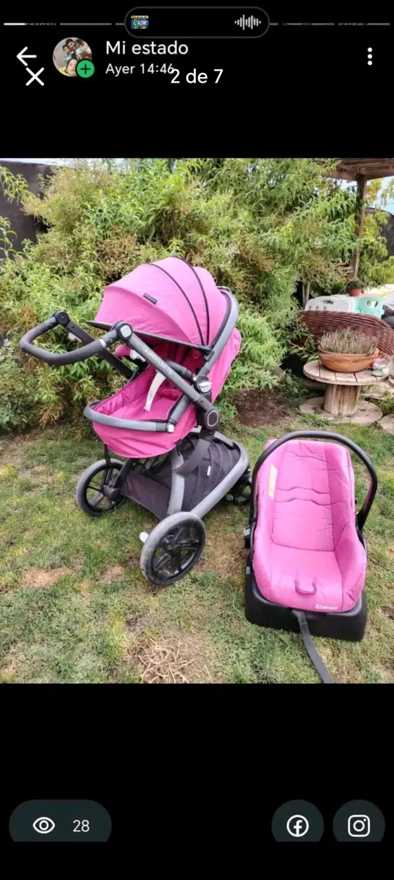 Coche de bebé 3 en 1 rosa con silla de auto - 1
