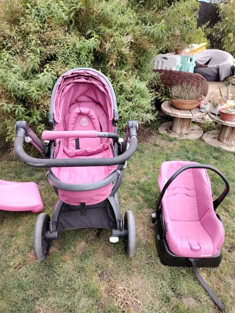 Coche de bebé 3 en 1 rosa con silla de auto - 3
