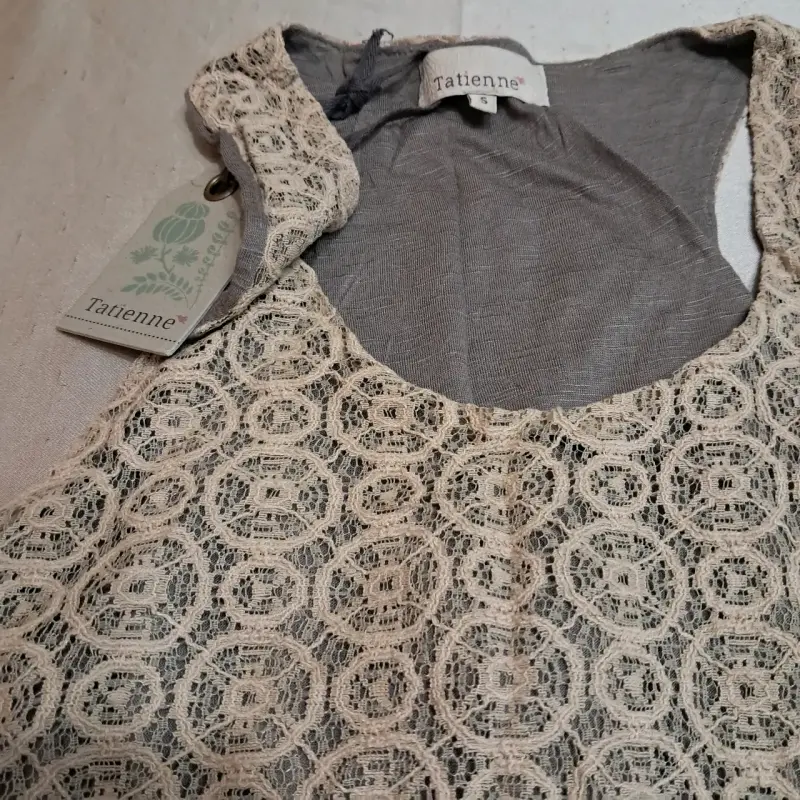 Vestido de encaje beige Tatienne sin mangas - 3
