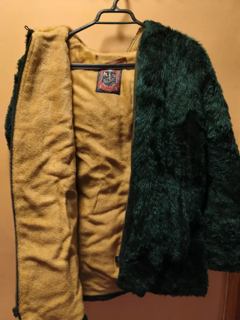 Chaqueta de Peluche Verde Oscuro con Forro Beige - 5