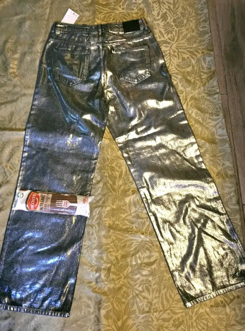Pantalones Zara estilo metálico de tiro alto - 3