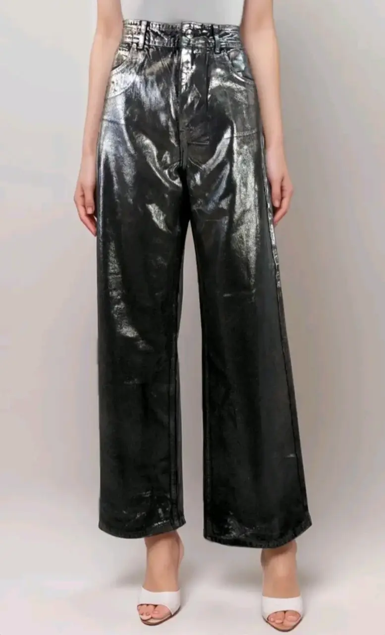 Pantalones Zara estilo metálico de tiro alto - 4