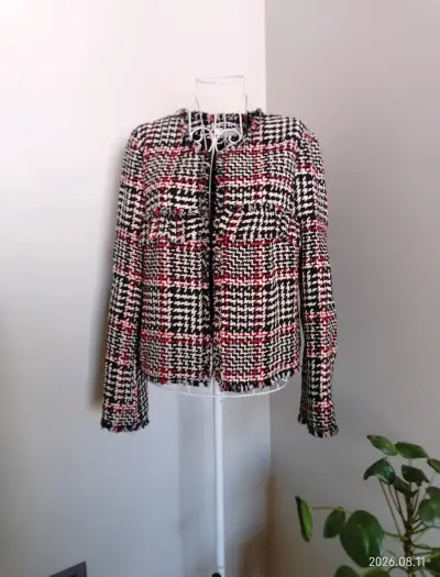Chaqueta de tweed a cuadros para mujer - miniatura 1