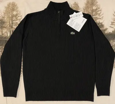 Suéter negro Lacoste de lana con cierre - miniatura 1