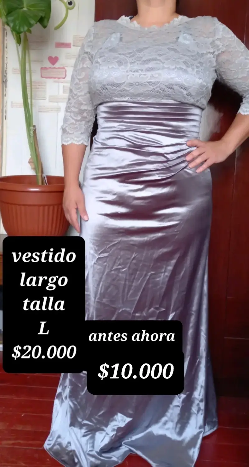 Vestido largo de encaje y satén talla L