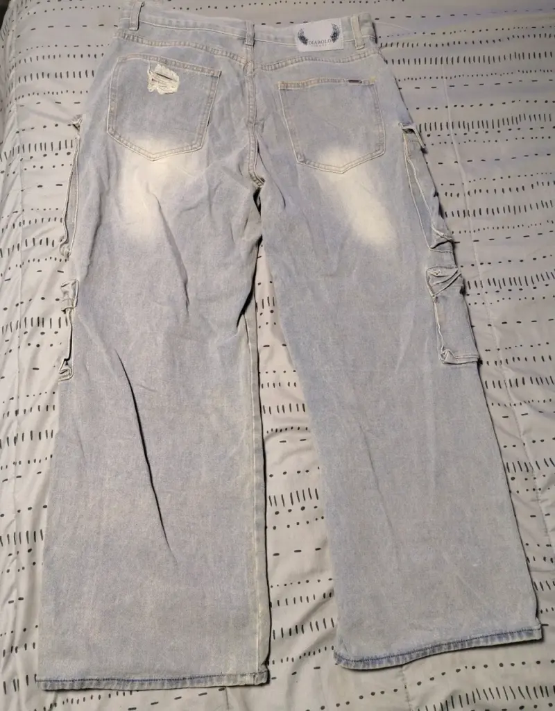 Jeans cargo de mezclilla desgastados para hombre - 2