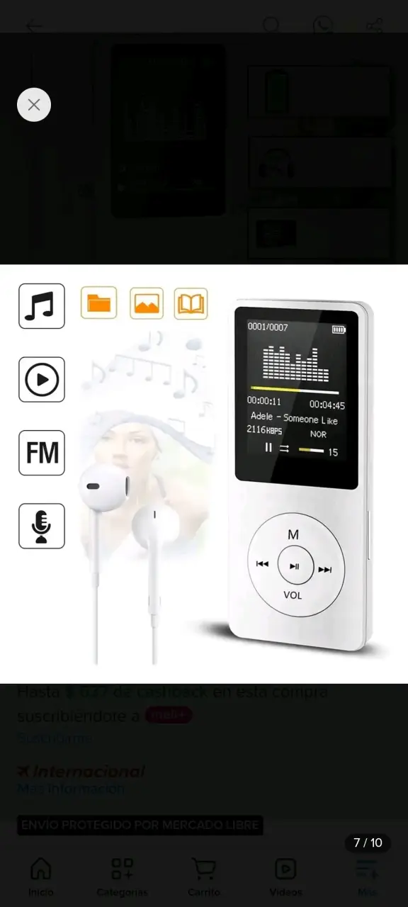 Reproductor MP3 portátil con auriculares y FM - 1