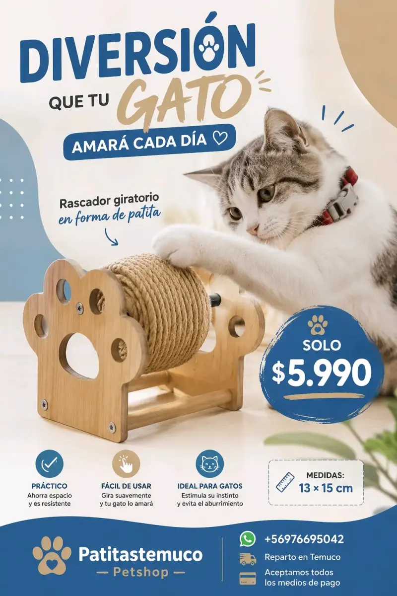 Rascador giratorio para gatos en forma de patita