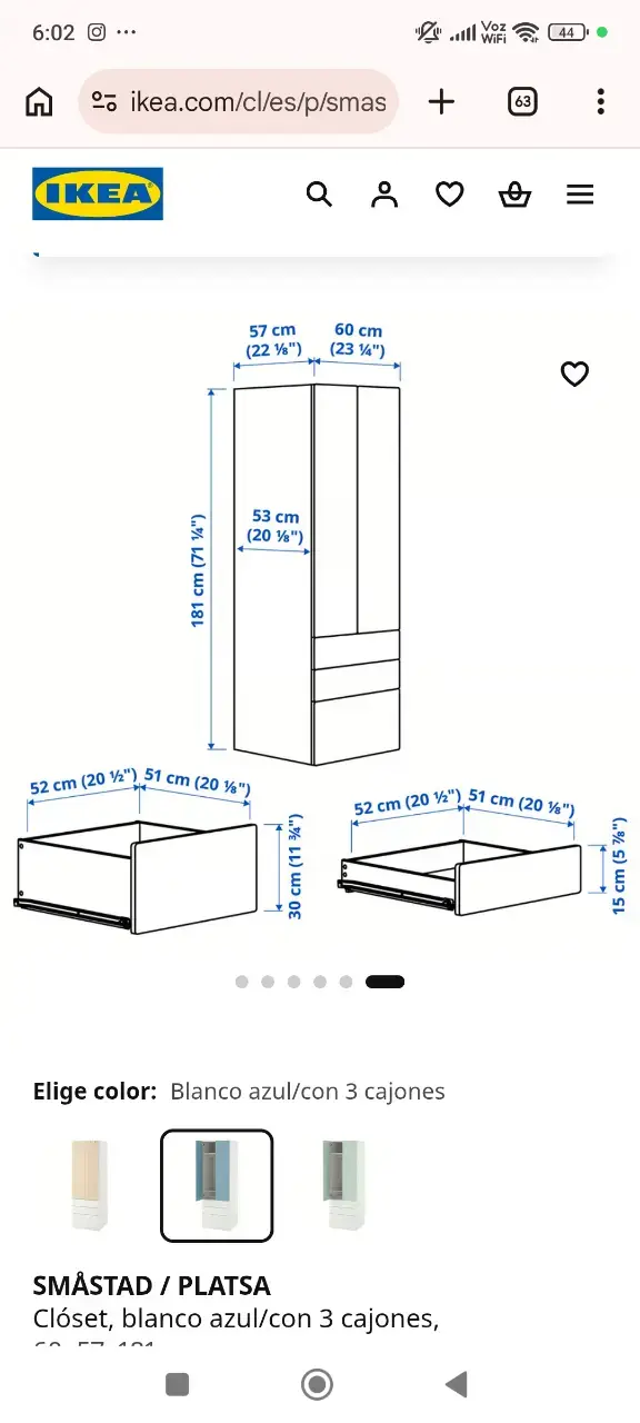Clóset Ikea Småstad azul y blanco con 3 cajones - 2