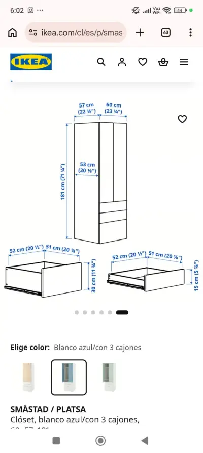Clóset Ikea Småstad azul y blanco con 3 cajones - miniatura 2