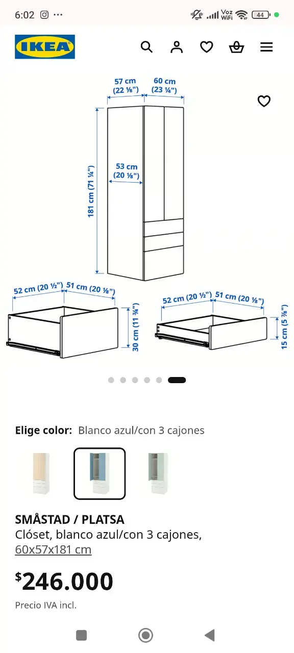 Clóset Ikea Småstad azul y blanco con 3 cajones - 3