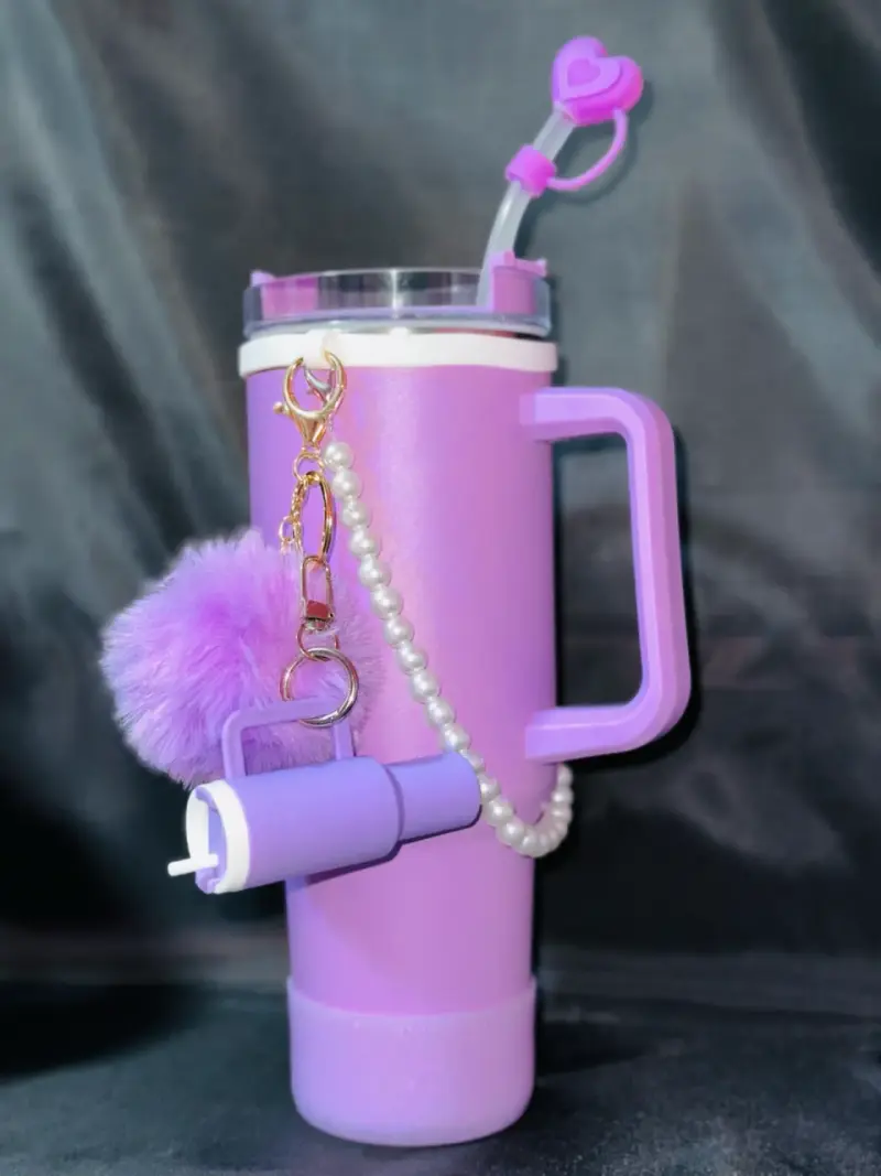 Vasos térmicos con tapa y accesorios decorativos - 4