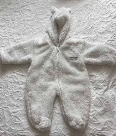 Enterito de bebé polar blanco con capucha - miniatura 1