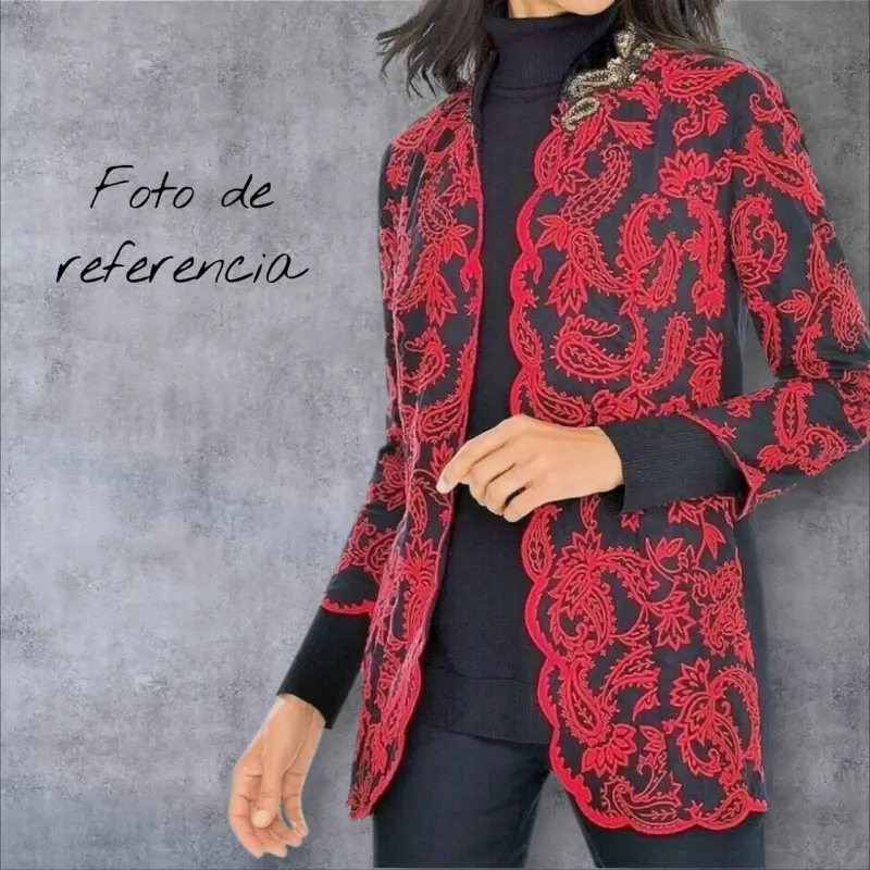 Chaqueta de Encaje Negro y Rojo con Detalles Bordados - 3
