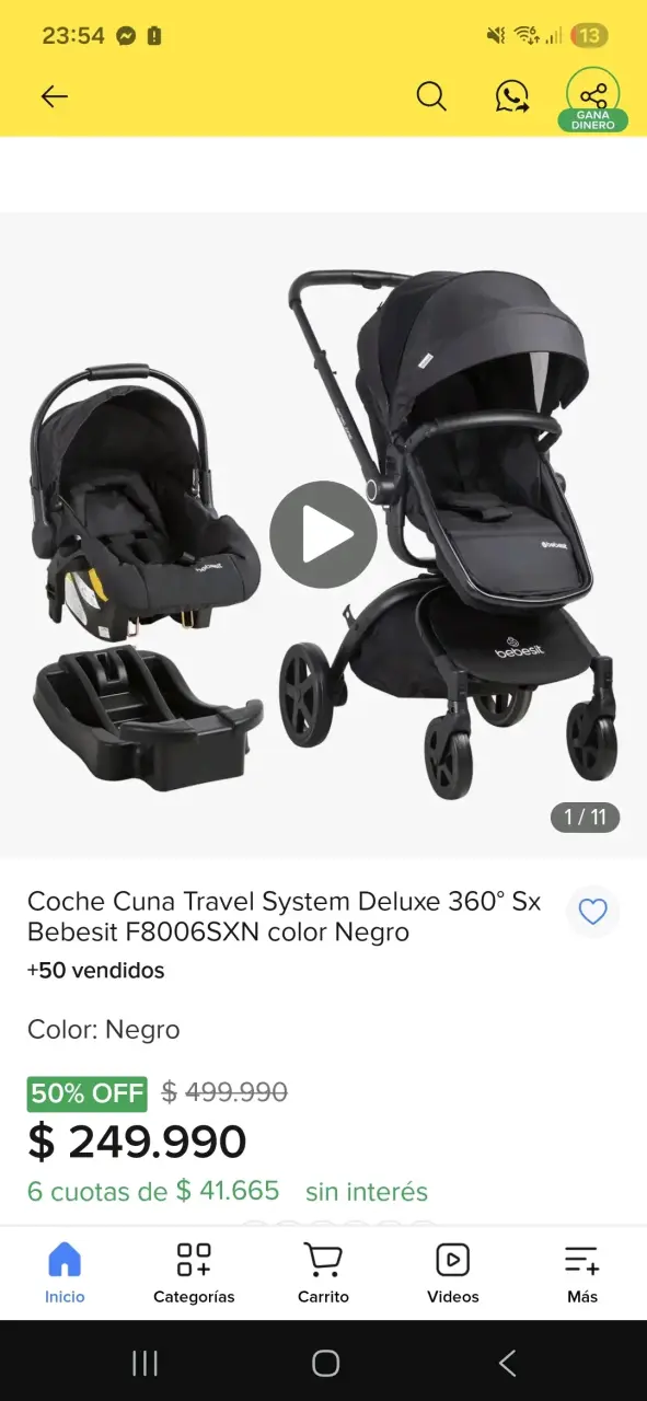 Coche Cuna Travel System Bebesit Negro - 1