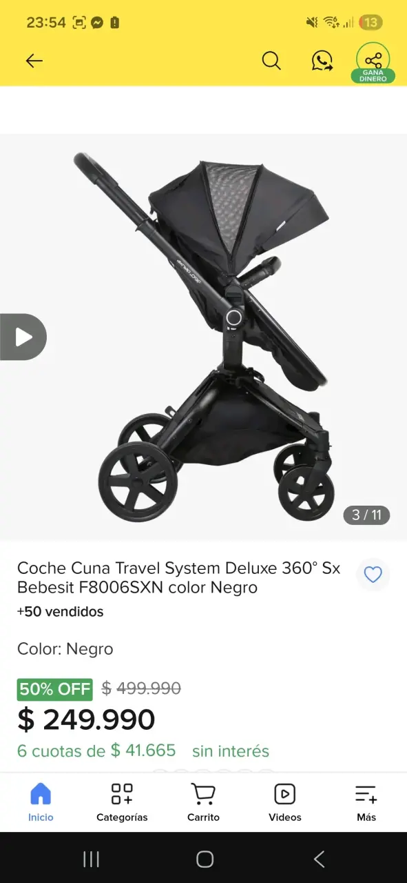 Coche Cuna Travel System Bebesit Negro - 2
