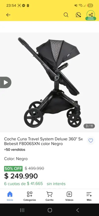 Coche Cuna Travel System Bebesit Negro - miniatura 2