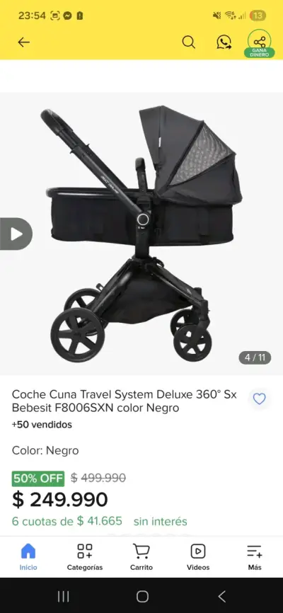 Coche Cuna Travel System Bebesit Negro - miniatura 3