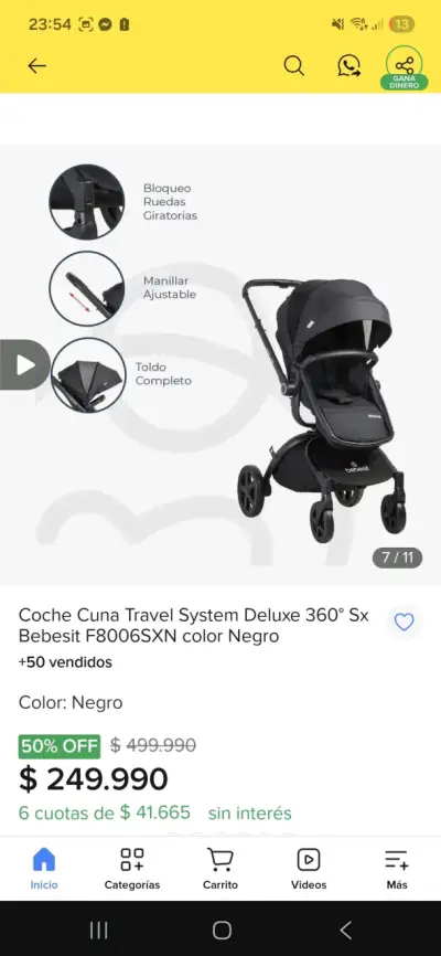 Coche Cuna Travel System Bebesit Negro - miniatura 4