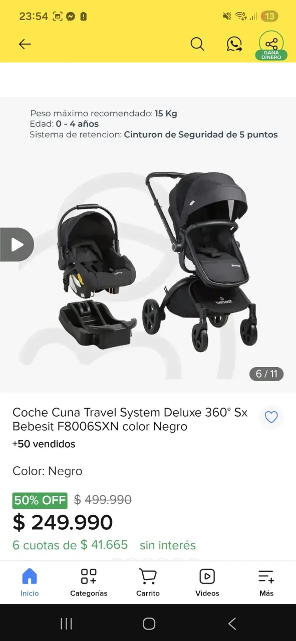 Coche Cuna Travel System Bebesit Negro - 5