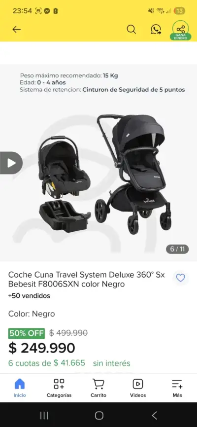 Coche Cuna Travel System Bebesit Negro - miniatura 5