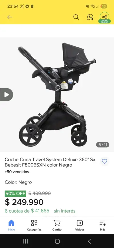 Coche Cuna Travel System Bebesit Negro - miniatura 6