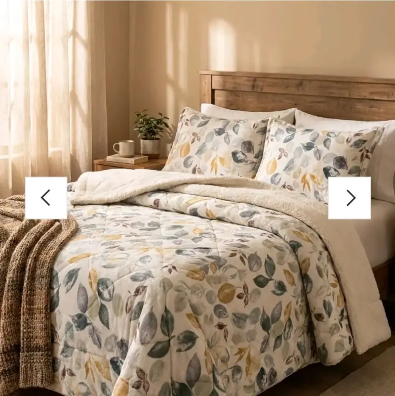 Cubrecama Sherpa con diseño de hojas 3 plazas
