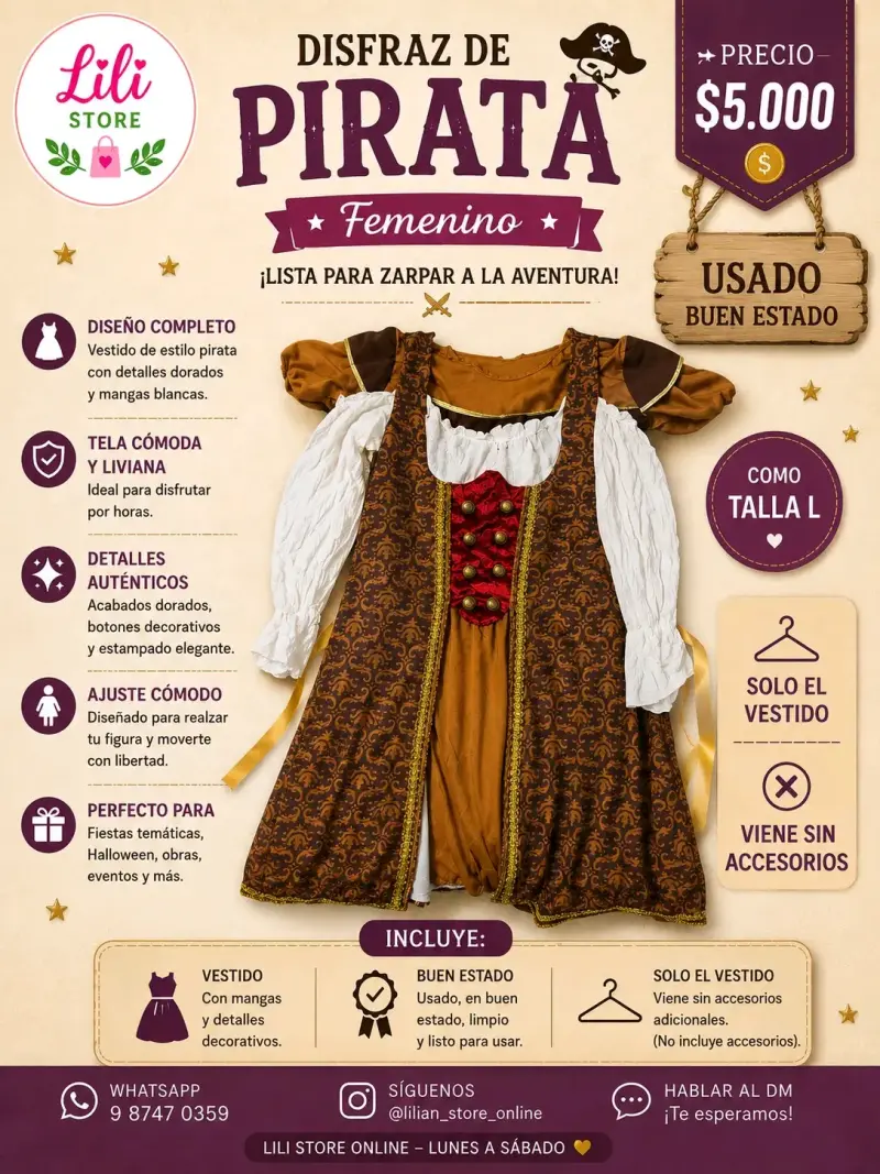 Disfraz de pirata femenino talla L