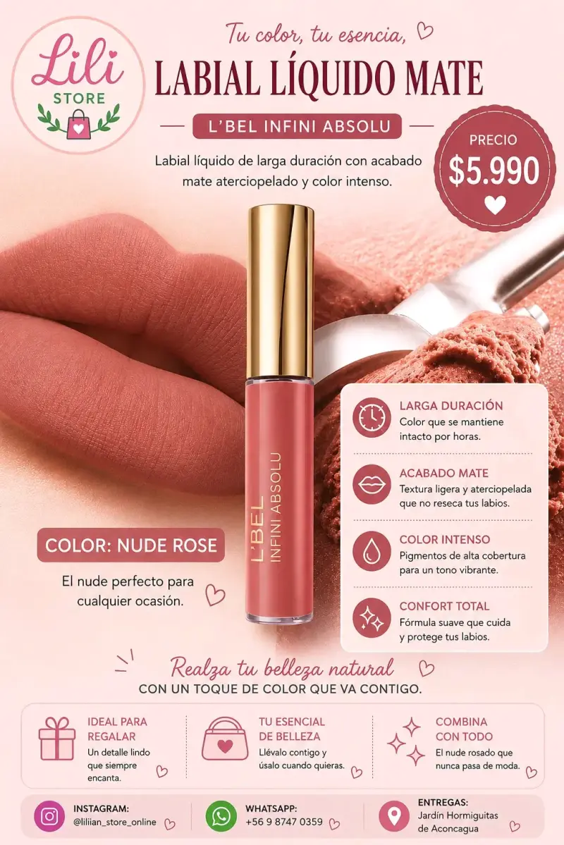 Labial Líquido Mate L'Bel Infini Absolu Nude Rose