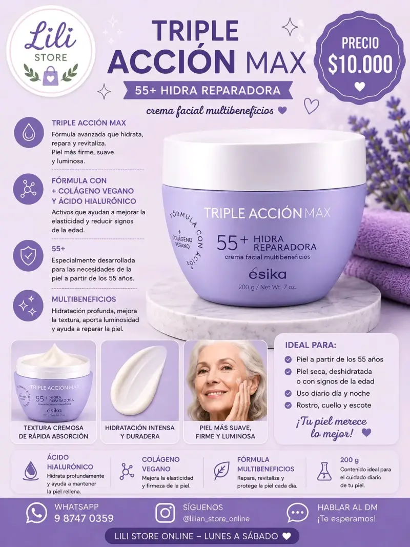 Crema Facial Hidratante Triple Acción Max 55+